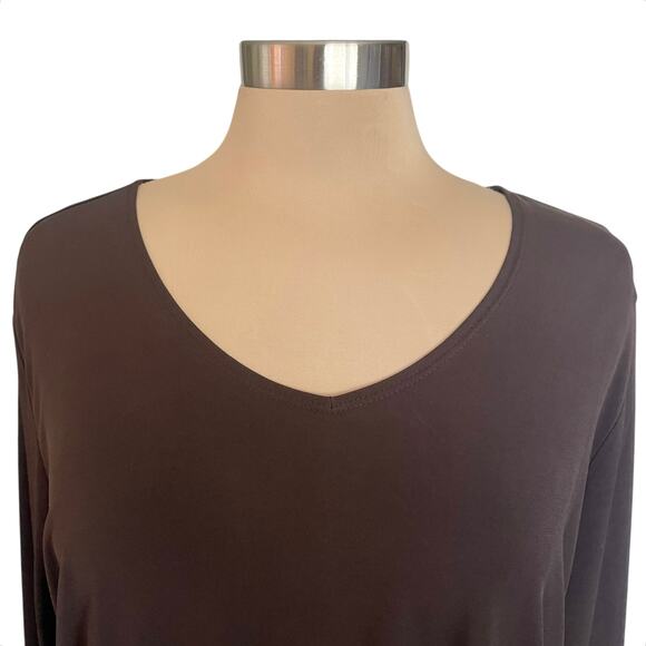Susan Graver Chocolate Brown Liquid Knit Top Sz 1X Long Sleeve VNeck Fall Casual - Picture 4 of 6